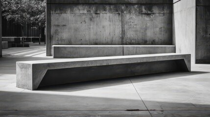 Modern Concrete Benches in Minimalist Urban Setting