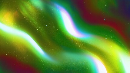 Abstract neon gradient wave background with vibrant green, yellow, and red hues, plus sparkling particles, creating a futuristic artistic design perfect for wallpaper, poster, or decorative art