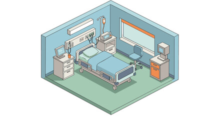 Modern hospital room isometric design with medical equipment