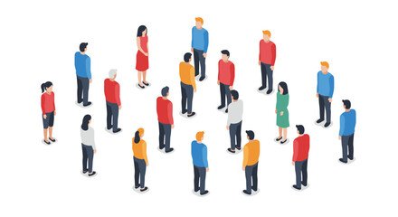 Diverse group of people standing in circles in isometric style