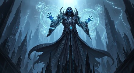 Dark Sorcerer Casting Magic in Frozen Realm.