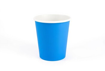 Empty blue kraft paper coffee cup, disposable, white background,  template,   clean