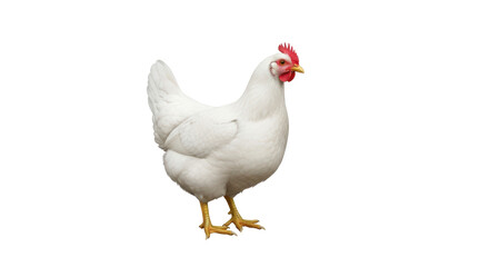Isolated hen standing up looking to the right side, bird in the poultry farm or backyard