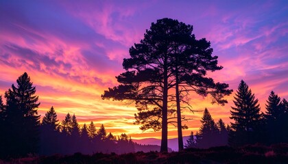 Majestic sunset over a tranquil forest
