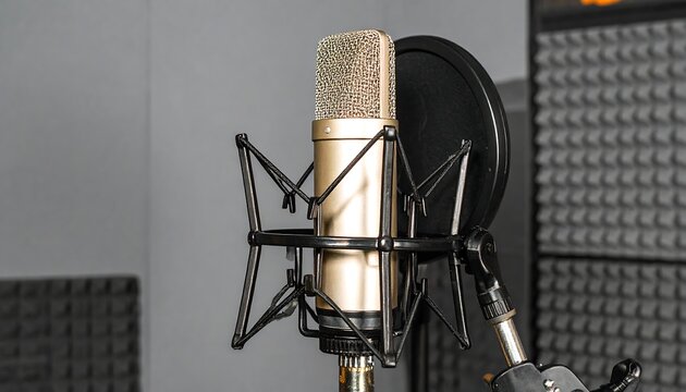 Studio microphone in a recording booth