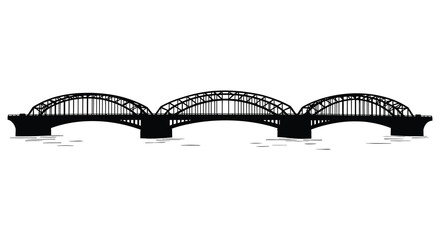 A striking black and white illustration of an arched bridge silhouette