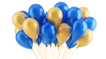 Bunch of blue and yellow balloons isolated on transparent background