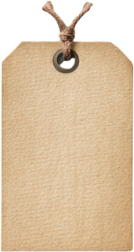 Blank tag kraft paper price tag label mockup copy space brown textured string hole retail sale packaging craft vintage rustic simple tied natural cardboard template isolated merchandise store