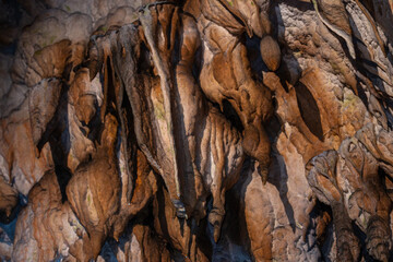 Stalactites on cave ceiling