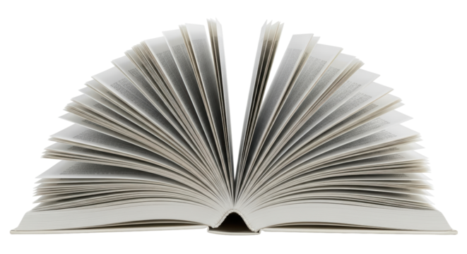 Isolated open book with blank pages, inviting reading and exploration of knowledge