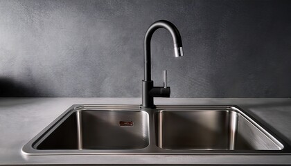 single handle countertop gray design faucet backdrop black kitchen faucet with a sleek design and a single handle standing out against a backdrop of a gray countertop and apron