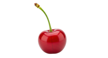 Isolated fresh red cherry with stem ready to eat a natural treat for dessert or snack time