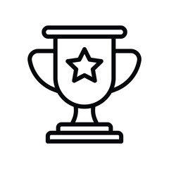 A black line drawing of a trophy with a star on the cup. Line icon. Editable stroke