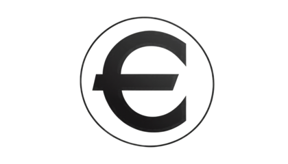 Dark Euro Symbol within a Circle on Black currency isolated on a transparent background