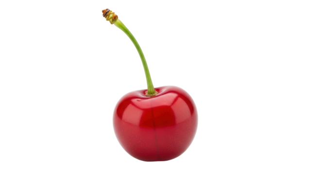 Isolated fresh red cherry with stem ready to eat a natural treat for dessert or snack time