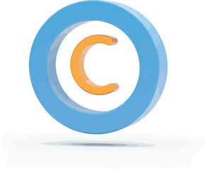 Three-dimensional blue and orange symbol representing intellectual property, authorship, and legal rights