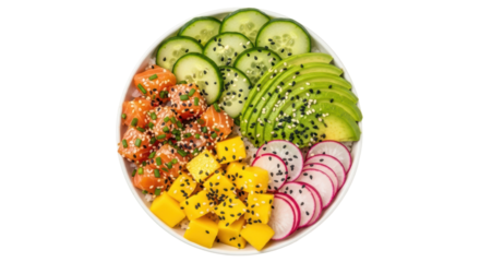 Isolated and tasty poke bowl featuring healthy food ingredients, delicious, and appealing