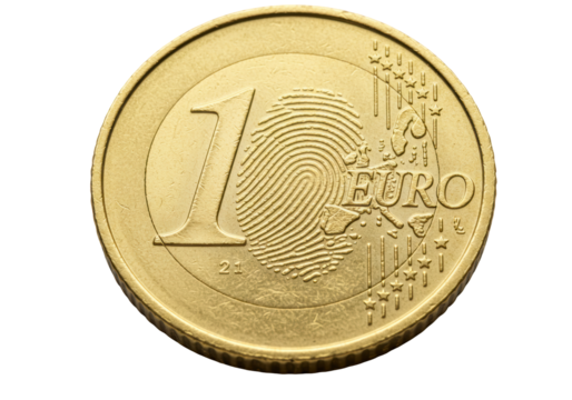 Isolated European one euro coin, currency of the European Union monetary system, legal tender