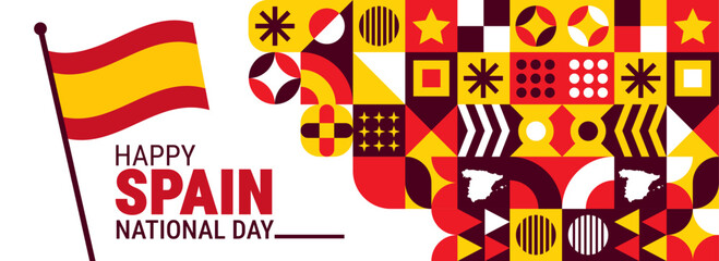 Spain national day geometric shape pattern background, banner, card or poster design template is observed every year during October, to raise awareness about the mission. Vector illustration.
