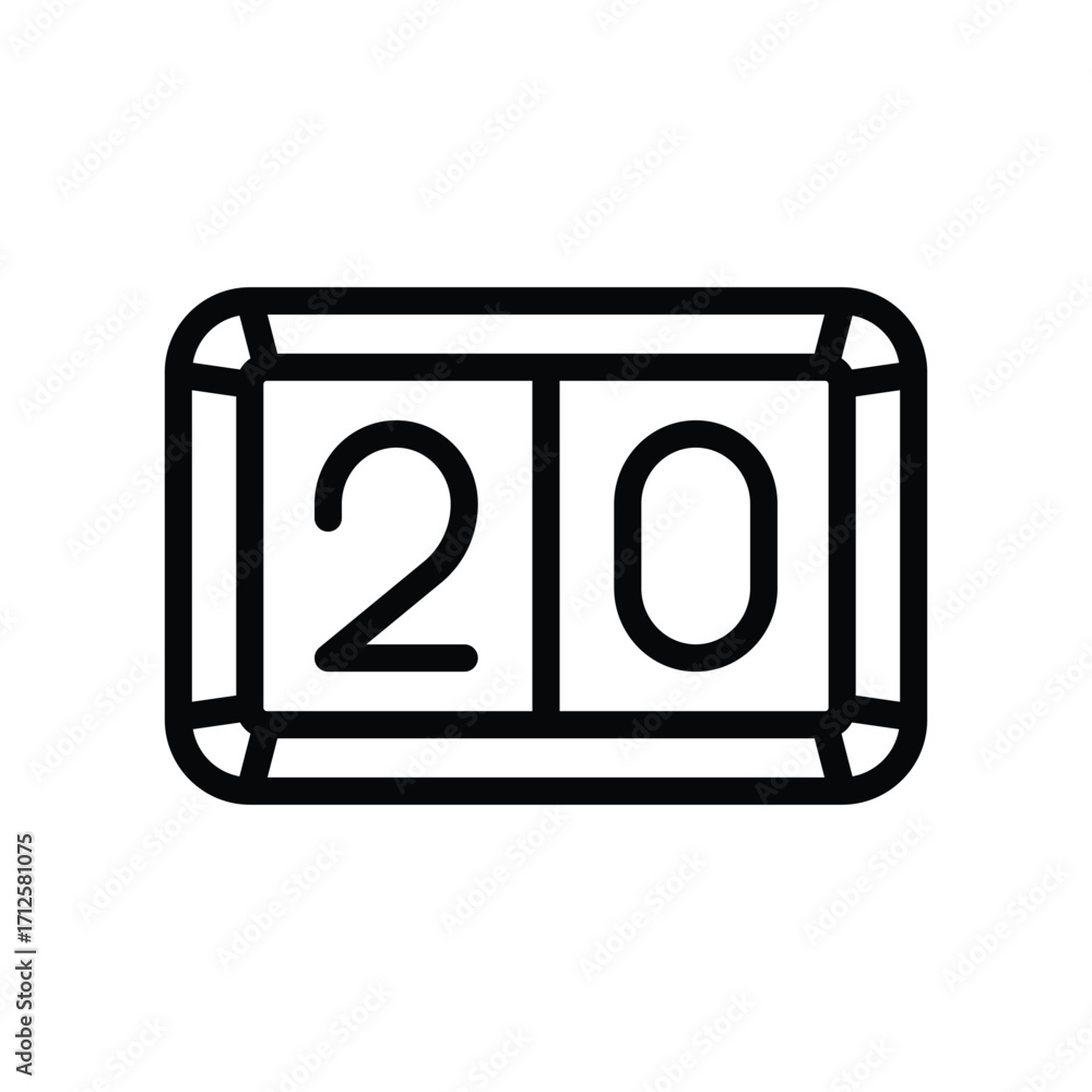 Poster a blackandwhite line drawing of a scoreboard with the number 20 displayed on it. line icon. editable