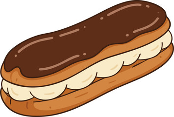 A delicious-looking chocolate-glazed cream filled pastry, likely an éclair.