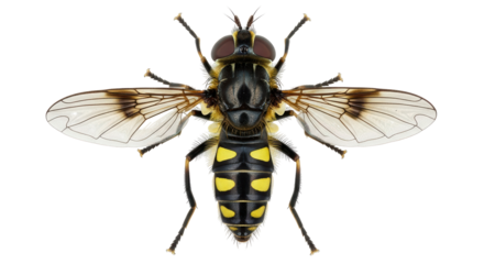 Isolated Hoverfly on a Clear Backdrop, Capturing the Beauty of a Striped Insect in Studio