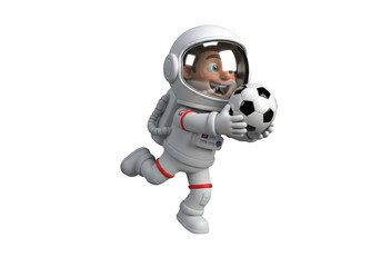 Astronaut playing soccer isolated on transparent background