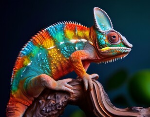 Fototapeta premium colorful chameleon with scaled skin