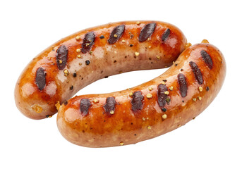 Isolated grilled sausage links, perfect for a summer barbecue meal or a delicious dinner
