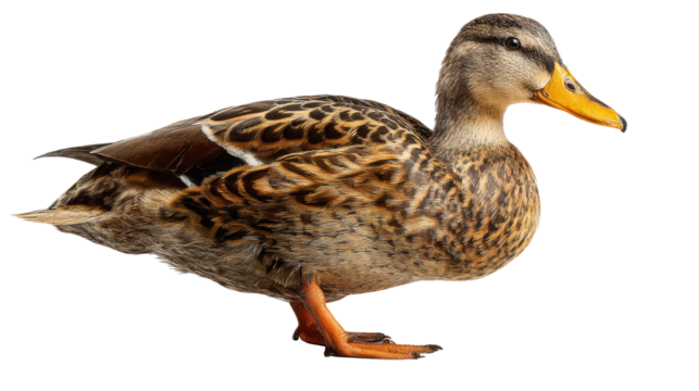 A detailed side view of a duck showcasing its unique feathers and vibrant colors.