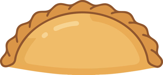 A simple vector illustration of a golden-brown baked empanada or curry puff pastry with a crimped edge.