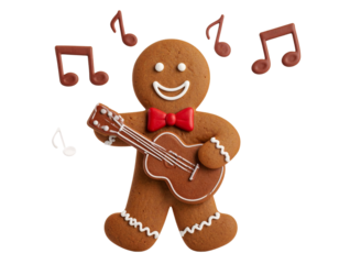 Gingerbread Man Playing Guitar, Red Bow Tie, Musical Theme, Transparent PNG