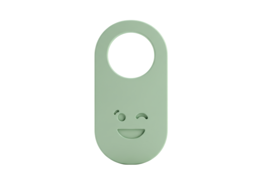 Isolated mint green cartoon face with wink eye door hanger for room privacy sign