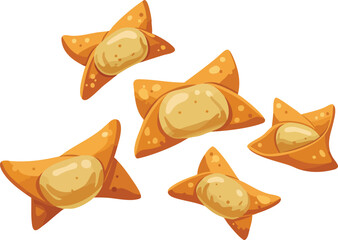 Cartoon image of crab rangoon appetizers.