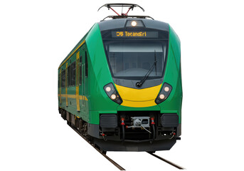 Isolated train front view, transport technology, modern rail coach, urban commuter vehicle