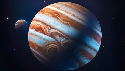 jupiter with its moon detailed view of the gas giant