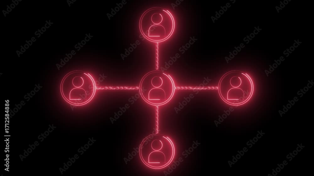 Poster glowing neon network of connections with people icons animation, neon red global network connection 