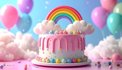 Rainbow cake in a dreamy setting