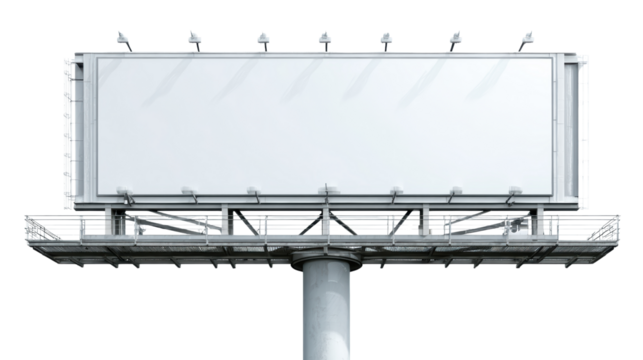 Blank billboard on a pole, ideal for advertising, isolated on a white background. - Powered by Adobe