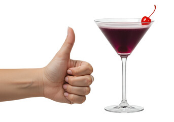 Isolated Thumbs Up Approving Cocktail, A Hand Symbol Gives Approval For Delicious Drink