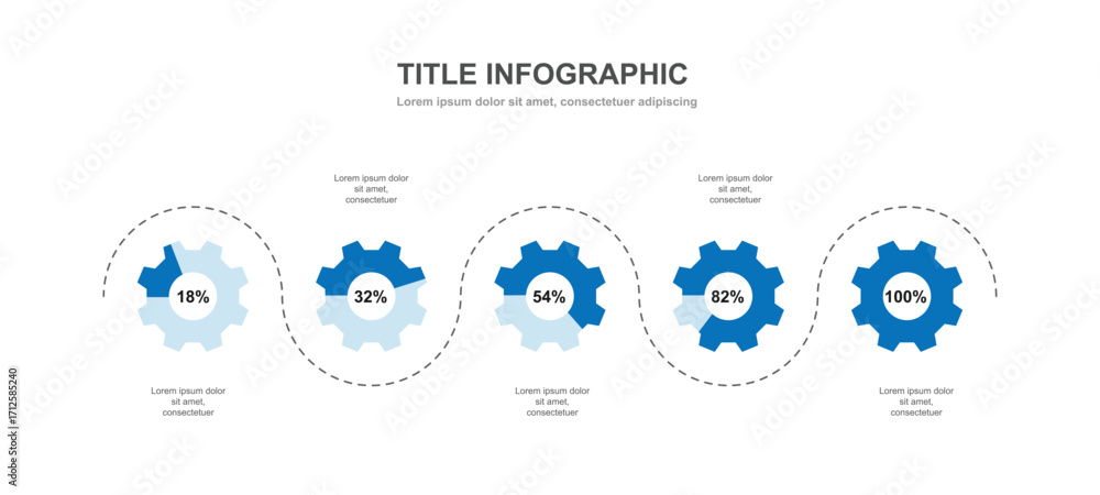 Aufkleber 5 step work information graphic. business infographic template 5 option with cog icons suitable for 