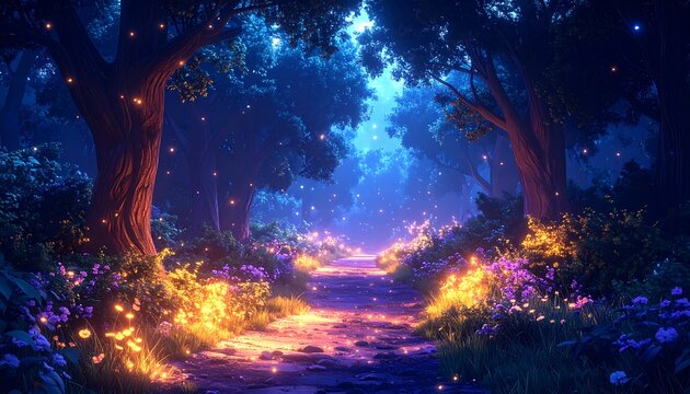 Mystical forest path at night (1)