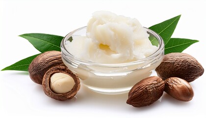shea butter and shea nut isolated on white background cut out aerial
