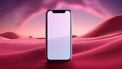 blank smartphone mockup in a futuristic pink landscape