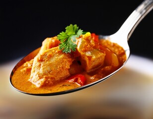 spicy chicken curry on a spoon