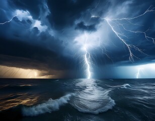 a ferocious thunderstorm unleashes torrential rain intense lightning and howling wind creating a dramatic and awe inspiring natural disaster water flash disaster