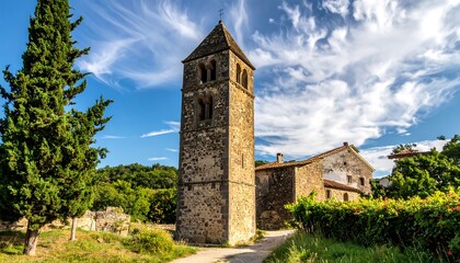 Fototapeta premium Old stone church tower