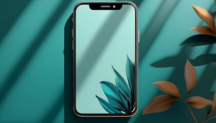 smartphone mockup with shadows and teal background