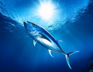 majestic bluefin tuna swimming gracefully in ocean depths