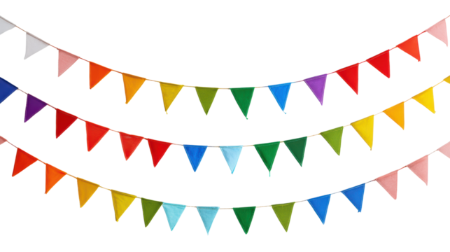 Colorful decorative bunting flags hanging. Perfect for parties and celebrations.